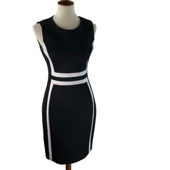 Calvin Klein Dresses & Skirts - Calvin Klein Dress Bodycon Scuba Career Black White Color block Sz 6 Sleeveless